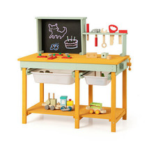 Kids Wooden Toy Workbench with Storage Space and Blackboard - £96.23 GBP