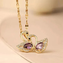 2.50Ct Pear Cut Simulated Amethyst Couple Swan Pendant 14K Yellow Gold Plated - £59.18 GBP