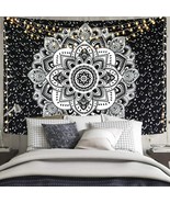 Mandala Tapestry Wall Hanging Black &amp; Gray Wall Art Floral Decorative 51... - $19.79