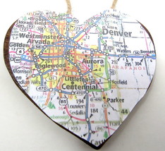 Denver Colorado Wood Heart 3&quot; Arvada Littleton Golden Christmas Ornament... - £7.10 GBP