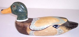 Vintage Solid Wood Hand Painted Drake Mallard Duck Decoy 15-3/4&quot; - £25.24 GBP