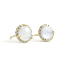 Round White Moonstone Diamond Halo Stud Earrings 14K Yellow Gold, 2.10 CTW - £396.90 GBP