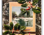Winter Landscape Merry Christmas Holly Embossed DB Postcard U27 - $3.91