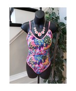 Women&#39;s Swimsuit Large Pink Floral Print Stretch O Ring Back Spaghetti S... - $61.13 CAD