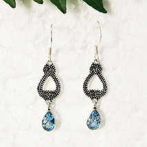 Natural Sky Blue Topaz Gemstone Earrings, Birthstone Earrings, 925 Sterling Silv - £21.39 GBP