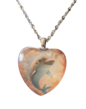 Puffed Heart Necklace -New -  Dolphins  &quot;I Love You Today, Tomorrow, Always&quot; - £13.43 GBP