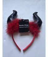 Spooky Village Devil Horns Headband Red Black Gothic Headpiece Halloween - $10.31 CAD