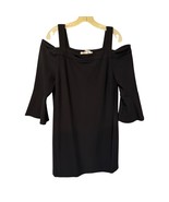 Boston Proper Black Cold Shoulder Dress Flutter Flair Sleeve Nylon Spandex - $41.03 CAD
