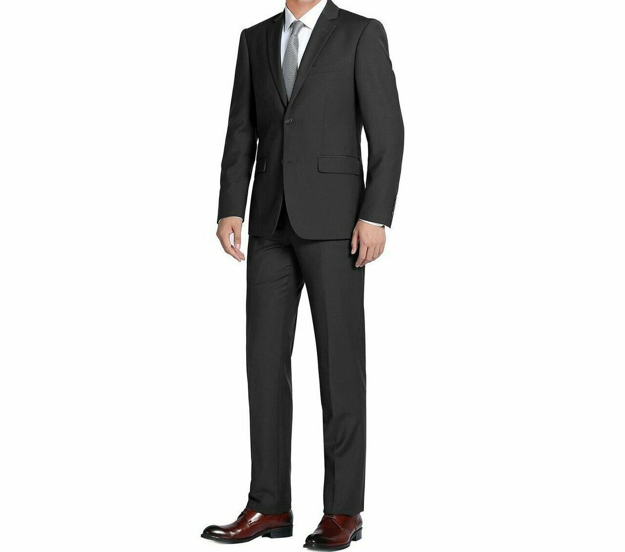 Primary image for Men RENOIR Suit Solid Two Button Business Formal Classic Regular Fit 201-1 Black