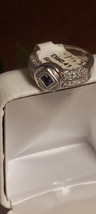 18k White Gold Diamond Princess Sapphire Band Ring Size 6 Designer JS479NYS - £625.17 GBP