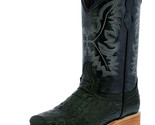 Kids Unisex Western Boots Alligator Pattern Leather Green Square Toe Botas - £44.20 GBP