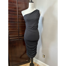 Love By Design Womens Bodycon Dress Black Ruched Midi One Shoulder Sexy ... - $39.88