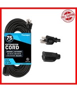 Durable 75 ft Outdoor Extension Cord - Black 3-Prong, Weatherproof &amp;  Li... - $63.34 CAD