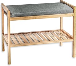 Trademark Innovations Bamboo Wood Shoe Storage Bench, Natural - £35.96 GBP