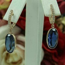 4.20 Ct Oval Cut Blue Sapphire Drop &amp; Dangle Earrings Solid 14K Rose Gold Over. - £79.11 GBP