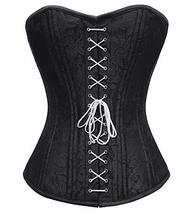 Black Corset Brocade Steel Boned Gothic Halloween Costume Overbust Bustier Dress - £39.32 GBP