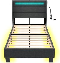 Rolanstar Bed Frame Twin Size With Led Lights And Charging Station,, Dark Grey - $207.99