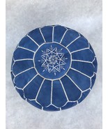 Blue Moroccan Leather Pouf Cover - $130.00+