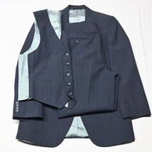 Vtg Nino Cerruti 36R 32x30 Blue Stripe USA Made 3 Piece Vest Jacket Pants Suit - £80.77 GBP