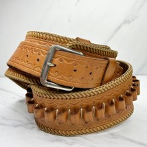 Vintage Handmade Brown Wide Leather Ammo Ammunition Belt Size 36 Mens - £54.50 GBP