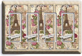 Paris Eiffel Tower Rose Retro Post Card 4 Gang Gfi Light Switch Wall Plate Decor - £17.57 GBP