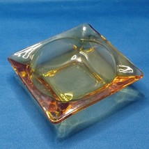 Vintage Mid Century Art Glass Amber Yellow Ashtray Square Dish 5.75”W 1.... - $28.19 CAD