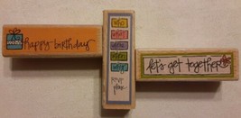 Kollette Hall set of 3 Wood Mounted Rubber Stamps NEW Party Get Together RSVP - £11.81 GBP