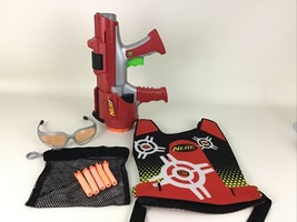 Nerf Dart Tag Hyperfire Blaster Gun Red Vest Glasses Soft Foam Darts 2005 Hasbro - £23.36 GBP