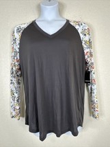 NWT Torrid Womens Plus Size 2 (2X) Gray Floral Raglan T-shirt Long Sleeve - £22.55 GBP