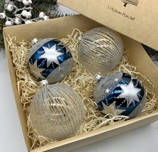 Set of transparent with glitter and blue Christmas glass balls - £45.18 GBP