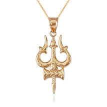 Yellow Gold Trident of Lord Shiva Trisula Pendant Necklace - £84.43 GBP+