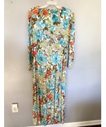 Vintage Maxi Dress 1960s 70s Empire Waist Groovy Hippie Flowers  Aqua Bl... - $123.58 CAD
