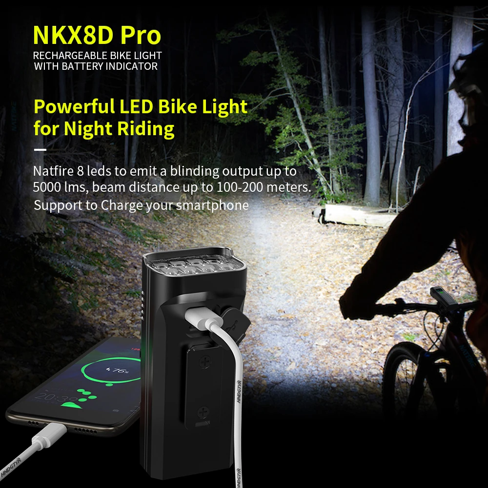 Sporting NATFIRE 10000mAh 5000LM MTB Bicycle Front Light Bicycle 8*LED Front Bik - £69.31 GBP