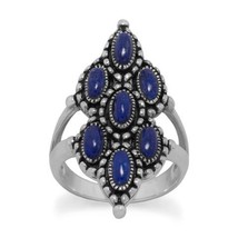Sterling Silver Oxidized Ornate Lapis Ring - £52.73 GBP