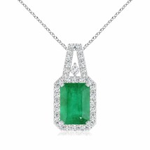 Authenticity Guarantee 
ANGARA Emerald-Cut Emerald Halo Pendant Necklace in 1... - £792.78 GBP