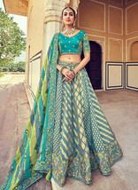 Beautiful Aqua Blue Multi Embroidery Wedding Lehenga Choli675 - £184.31 GBP