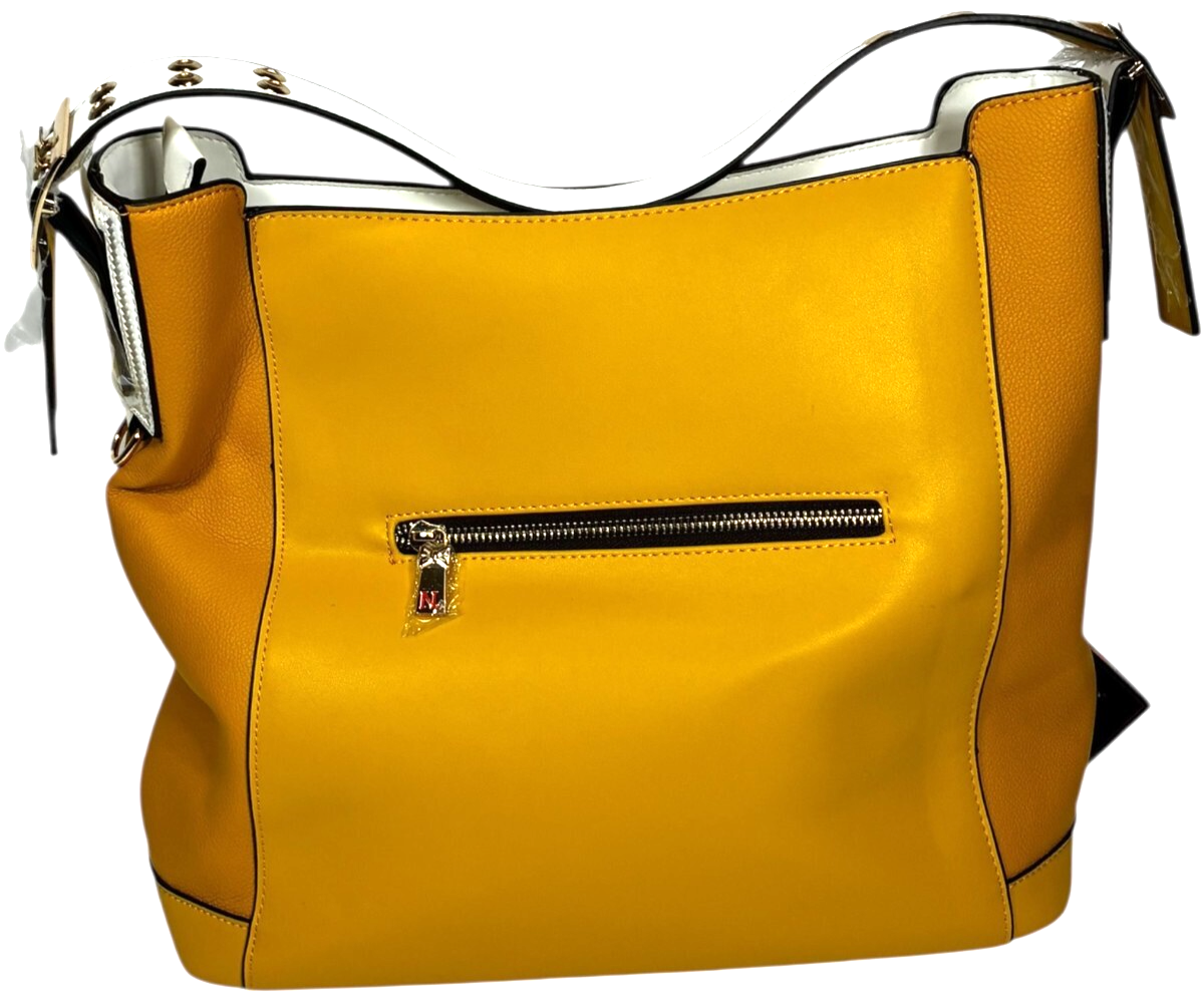 Nicole Lee Hobo Bag with Laser Cut and Embroidery Yellow + Pouch & Dust Bag NWT Item image 9