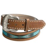 NOCONA MENS BROWN LEATHER BELT WITH TURQUIOSE ACCENTS 46 - £11.84 GBP