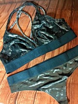 Victoria&#39;s Secret PINK L large Velvet Bralette Bra thong set deep ocean New - $29.69