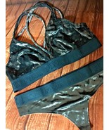 Victoria&#39;s Secret PINK L large Velvet Bralette Bra thong set deep ocean New - $564.31 MXN