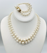 Vintage Two Strand Hand Knotted Faux Pearl Necklace Bracelet Set - £20.25 GBP