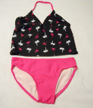 Op Swim Suit Tankini Set Kids Girls Swimwear Medium 7-8 Black Palm Tree ... - $16.98