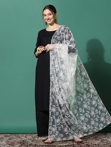 Women&#39;s Trending Embroidery Floral Net Chain Stich Off White Dupatta Scarf - £11.47 GBP