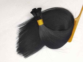 18" Hand-Tied Weft,100 grams, 6 bundles, Human Remy Hair Extensions #1 Jet Black - $214.99