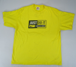 Vintage Nike Shirt Sz L Adult Yellow Soccer Just Do It Made USA 90s Whit... - $18.95