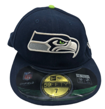 Seattle Seahawks 5950 59 Fifty Hat Fitted Size 7 Blue Stitched NFL Onfield Cap - $27.83