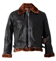 New Mens B3 Bomber Fur Jacket Aviator Brown Leather Jacket Black Leather... - $168.88