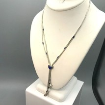 Vintage QT Sterling Liquid Silver Y Necklace with Lapis Lazuli Heart, Qu... - £160.24 GBP