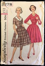 50s Size 14 Bust 34 Dress Double Breasted Detach Collar Simplicity 3278 Pattern - £7.98 GBP