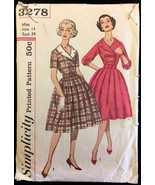 50s Size 14 Bust 34 Dress Double Breasted Detach Collar Simplicity 3278 ... - £7.91 GBP